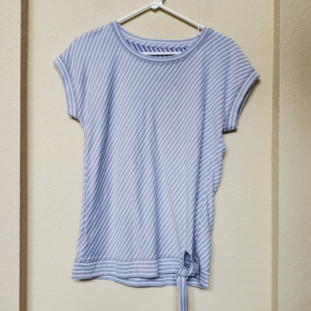 Talbots Light Blue Striped Short Sleeve Tie-Hem Top.  Size Small